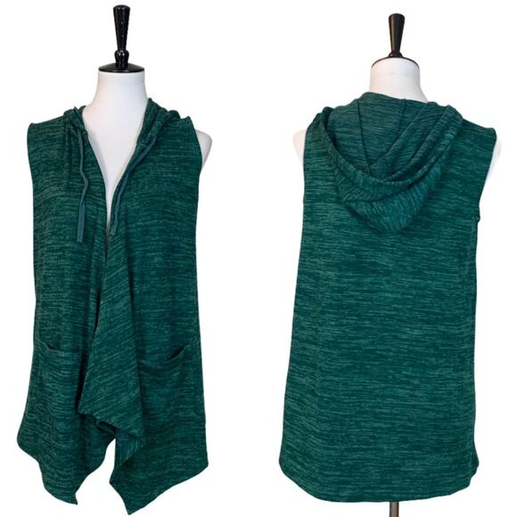LOGO Women's Vest Green Knit Hooded Open Front Size Casual Athleisure Size XS - Picture 12 of 13
